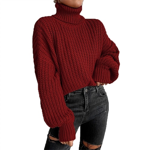 

cross-border new autumn and winter amazon cross-border foreign trade fashion drop-shoulder long-sleeved knitted loose pullover turtleneck sweater women