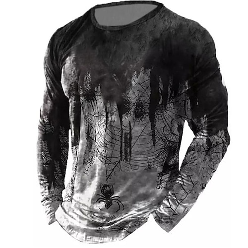 

Men's Unisex T shirt Tee Spider Graphic Prints Spider web Crew Neck Black 3D Print Outdoor Street Long Sleeve Print Clothing Apparel Basic Vintage Sports Big and Tall