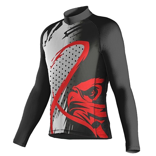 

21Grams Men's Cycling Jersey Long Sleeve Bike Top with 3 Rear Pockets Mountain Bike MTB Road Bike Cycling Breathable Quick Dry Moisture Wicking Reflective Strips Green Red Polka Dot Eagle Polyester