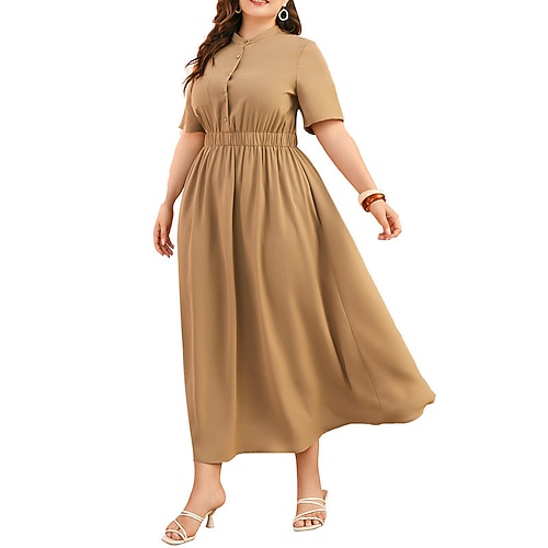 

Women's Plus Size Casual Dress Solid Color Turtleneck Short Sleeve Fall Spring Basic Casual Maxi long Dress Daily Vacation Dress
