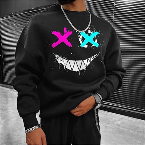 

Men's Sweatshirt Pullover Black Crew Neck Graphic Print Going out Streetwear Designer Casual Winter Fall Winter Clothing Apparel Hoodies Sweatshirts Long Sleeve