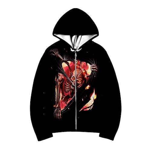 

Men's Unisex Full Zip Hoodie Jacket Hooded Skull Graphic Prints Skeleton Zipper Print Sports Outdoor Daily Sports 3D Print Streetwear Designer Hoodies Sweatshirts Long Sleeve Black