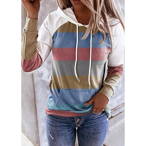 

Women's Hoodie Stripes Front Pocket Print Casual Daily Sports Casual Streetwear Hoodies Sweatshirts Blue Light Blue