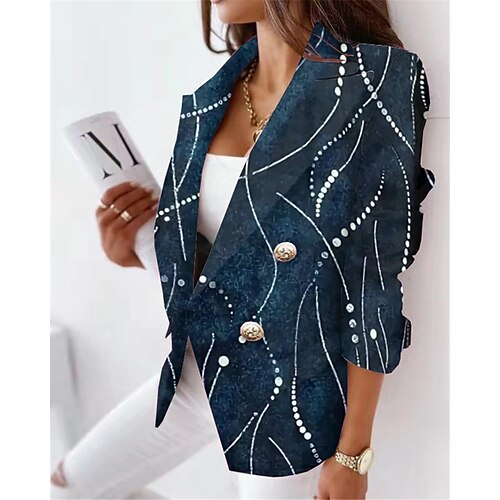 

Women's Blazer Breathable Office Work with Pockets Double Breasted Turndown Formal Color Gradient Regular Fit Outerwear Long Sleeve Winter Fall Green Blue Wine S M L XL XXL 3XL