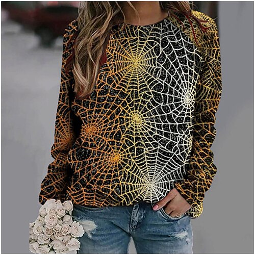 

Women's Sweatshirt Pullover Crew Neck Cat Spider Spider web Print Halloween Daily Weekend 3D Print Streetwear Casual Hoodies Sweatshirts Black Purple