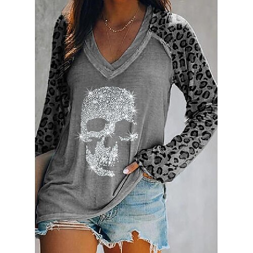 

Leopard Sequins V-Neck Long Sleeves T-shirts