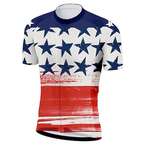 

21Grams Men's Cycling Jersey Short Sleeve Bike Top with 3 Rear Pockets Mountain Bike MTB Road Bike Cycling Breathable Quick Dry Moisture Wicking Reflective Strips Red Stars Polyester Spandex Sports