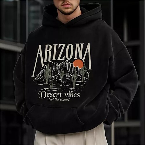 

Men's Hoodie Pullover Hooded Graphic Letter Front Pocket Print Daily Holiday Going out Hot Stamping Basic Streetwear Hoodies Sweatshirts Long Sleeve Black
