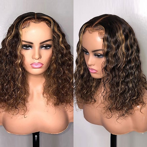 

Remy Human Hair 13x4 Lace Front Wig Free Part Brazilian Hair Water Wave Multi-color Wig 130% 150% Density with Baby Hair Highlighted / Balayage Hair Glueless With Bleached Knots Pre-Plucked For Women