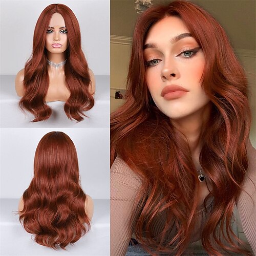 

Sadie Sink Wig Auburn Wig Long Wavy Auburn Wigs for Women Middle Part Hair Replacement Auburn Wigs Synthetic Auburn Wig Heat Resistant Fiber For Daily Party