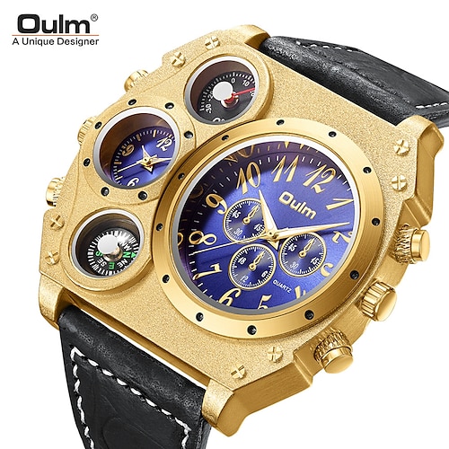 

Oulm Quartz Watch for Men Analog Quartz Sexy Stylish Steampunk Compass Dual Time Zones Large Dial Alloy Leather Creative / One Year