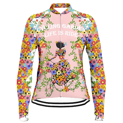 

21Grams Women's Cycling Jersey Long Sleeve Bike Top with 3 Rear Pockets Mountain Bike MTB Road Bike Cycling Breathable Quick Dry Moisture Wicking Reflective Strips Rosy Pink Floral Botanical