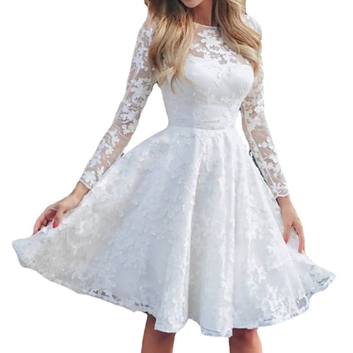 

Women's Lace Dress White Long Sleeve Pure Color Lace Winter Fall Modern Winter Dress Weekend Fall Dress Slim 2022 S M L XL