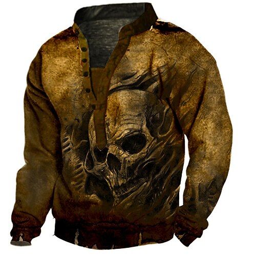 

Men's Unisex Sweatshirt Pullover Skull Graphic Prints Print Casual Daily Sports 3D Print Streetwear Designer Hoodies Sweatshirts Long Sleeve Brown