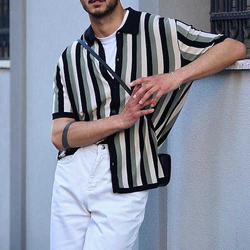 

Men's Shirt Striped Turndown Street Casual Button-Down Long Sleeve Tops Casual Fashion Breathable Comfortable Black / Summer
