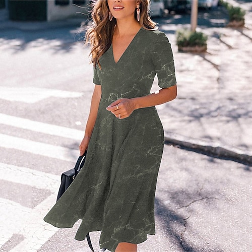 

Women's Casual Dress Swing Dress Midi Dress Gray Half Sleeve Color Gradient Print Spring Summer V Neck 2022 S M L XL XXL 3XL