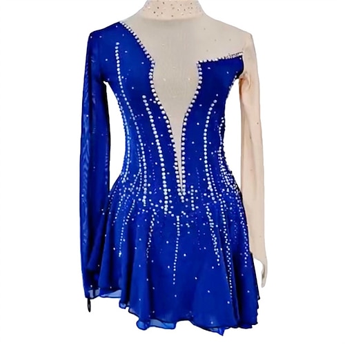 

Figure Skating Dress Women's Girls' Ice Skating Dress Royal Blue High Elasticity Training Competition Skating Wear Crystal / Rhinestone Long Sleeve Ice Skating Figure Skating / Winter