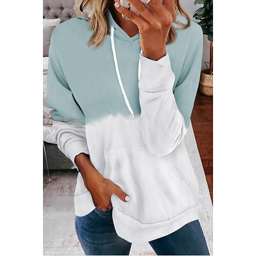 

Women's Pullover Hoodie Sweatshirt Pullover Color Block Pocket Casual Daily Streetwear Casual Clothing Apparel Hoodies Sweatshirts Blue Gray