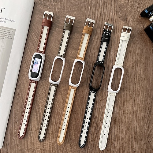 

1 PCS Smart Watch Band Compatible with Xiaomi Mi Band 7 Smartwatch Strap Adjustable Rugged Stainless Steel Buckle Leather Loop Replacement Wristband