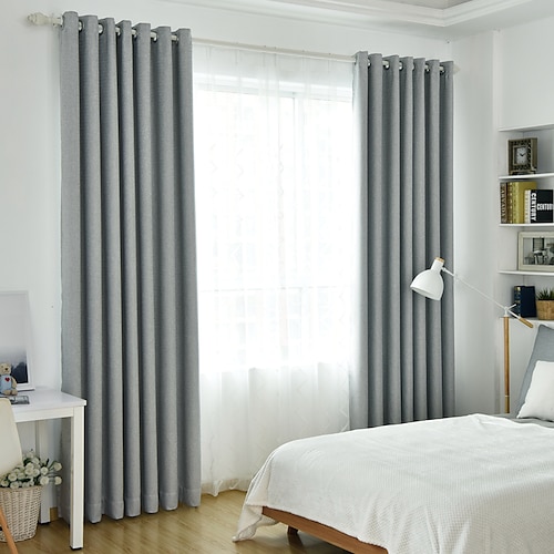 

Two Panel Modern Minimalist Style Thickened Imitation Linen Twill Jacquard Blackout Curtains Living Room Bedroom Dining Room Children's Room Study Curtains
