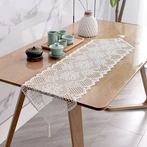 

Farmhouse Style Lace Table Runner Dresser Scarf Macrame Embroidered Table Runners with Exquisite Flower Vintage Chic for Wedding Holiday Dinning