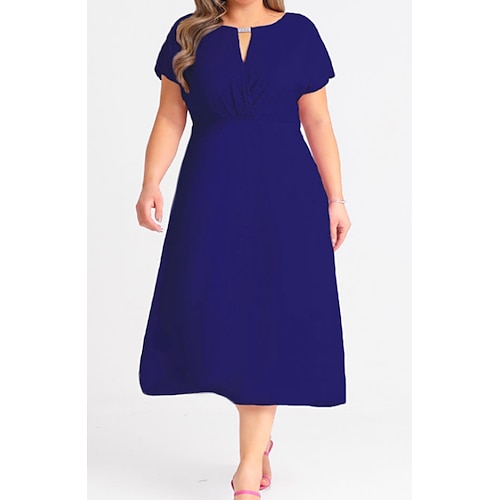 

Women's Plus Size Holiday Dress Solid Color V Neck Ruched Short Sleeve Spring Summer Work Formal Midi Dress Date Work Dress / Slim