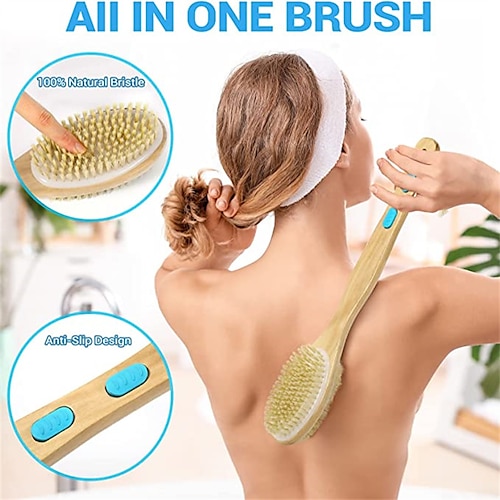 

Back Scrubber for Shower - Back Scrubber Shower Brush Handle Body Brush with Soft and Stiff Bristles Exfoliating Skin and A Soft Scrub Double-Sided Brush Head for Wet or Dry Brushing