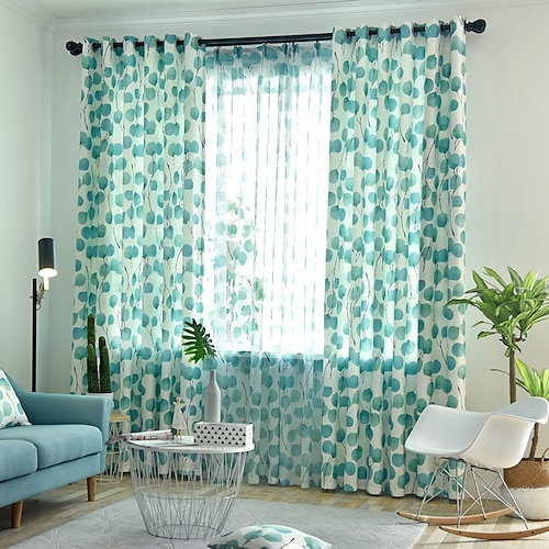 

Two Panel American Country Style Leaf Print Curtain Living Room Bedroom Study Children's Room Insulation Curtains