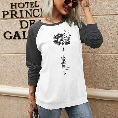 

Women's Sweatshirt Pullover Active Streetwear Print Green White Blue Text Dandelion Daily Round Neck Long Sleeve S M L XL XXL