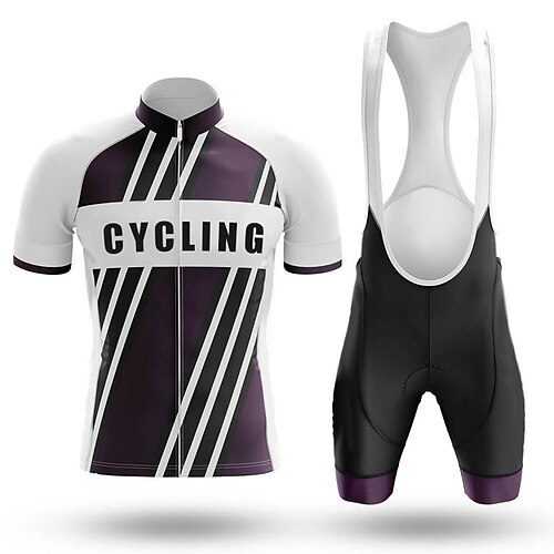 

21Grams Men's Cycling Jersey with Bib Shorts Short Sleeve Mountain Bike MTB Road Bike Cycling Blue Gray Purple Stripes Bike Clothing Suit 3D Pad Breathable Quick Dry Moisture Wicking Back Pocket