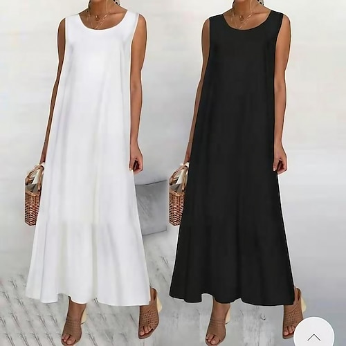

Women's Shift Dress Maxi long Dress White Black Sleeveless Solid Colored Pure Color Summer Crew Neck Round Neck Basic Casual 2022 S M L XL XXL 3XL