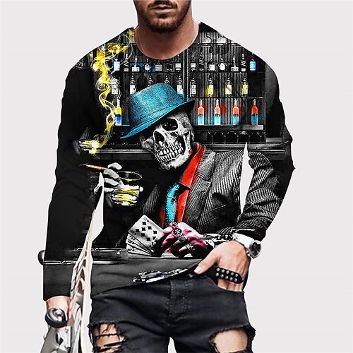 

Men's Unisex T shirt Tee Skull Graphic Prints Crew Neck Black Long Sleeve 3D Print Outdoor Street Print Tops Basic Vintage Sports Designer