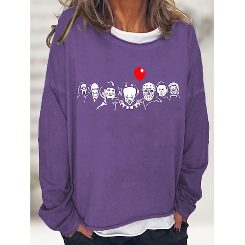 

Women's Pullover Basic Casual Halloween Print Green Black Purple Skeleton Grimace Loose Fit Halloween Crew Neck Long Sleeve S M L XL XXL 3XL