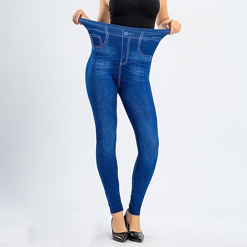 

Women's Tights Leggings Bell Bottom Faux Denim Blue Black High Waist Fashion Casual Weekend Stretchy Ankle-Length Tummy Control Solid Color S M L XL 2XL / Skinny