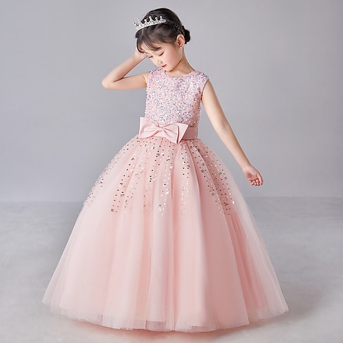 

Infantil Pouco Para Meninas Vestido Tecido Lantejoula Festa Festival Paetês Com Transparência Rosa Verde Claro Longo Sem Manga Princesa Doce Vestidos Verão Normal 4-13 anos