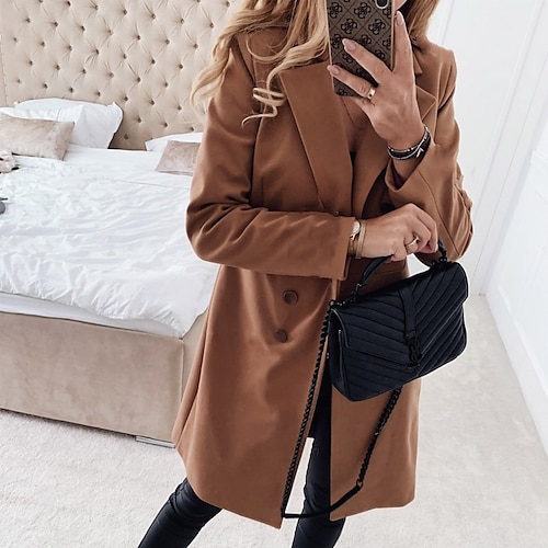 

Women's Winter Jacket Winter Coat Parka Warm Breathable Outdoor Daily Wear Vacation Going out Pleated Patchwork Button Double Breasted Turndown Modern Office / career Comfortable Street Style Solid