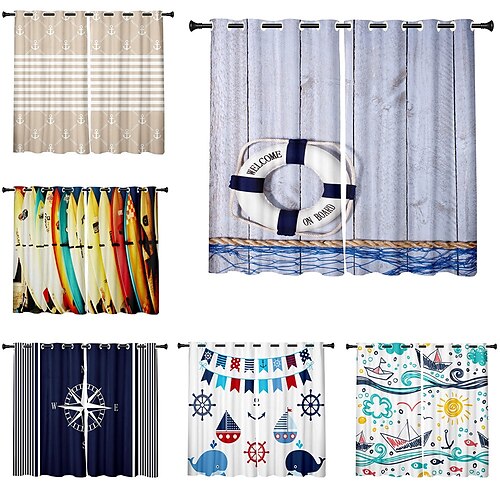 

2 Panels Set Blackout Curtains Anchor Printed Thermal Insulated Curtains for Bedroom Living Room Modern Grommet Window Drapes Curtain Drapes