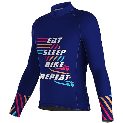 

21Grams Men's Cycling Jersey Long Sleeve Bike Top with 3 Rear Pockets Mountain Bike MTB Road Bike Cycling Breathable Quick Dry Moisture Wicking Reflective Strips Dark Blue Stripes Polyester Spandex