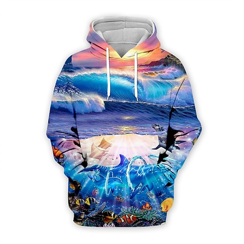 

Men's Unisex Pullover Hoodie Sweatshirt Graphic Prints Underwater World Print Daily Sports 3D Print Designer Casual Hoodies Sweatshirts Blue