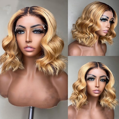 

Remy Human Hair 13x4 Lace Front Wig Bob Free Part Brazilian Hair Body Wave Multi-color Wig 130% 150% Density with Baby Hair Ombre Hair Glueless With Bleached Knots Pre-Plucked For Women wigs for