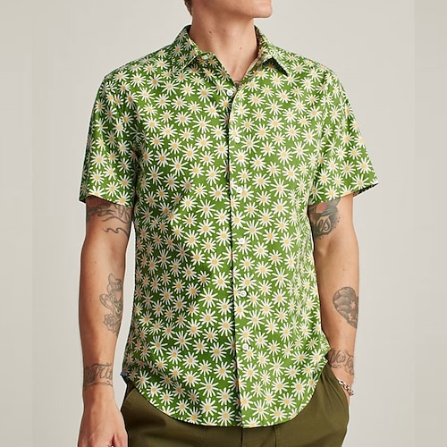

Men's Shirt 3D Print Floral Turndown Street Casual Button-Down Print Short Sleeve Tops Casual Fashion Breathable Green / Summer