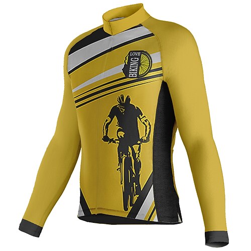 

21Grams Men's Cycling Jersey Long Sleeve Bike Top with 3 Rear Pockets Mountain Bike MTB Road Bike Cycling Breathable Quick Dry Moisture Wicking Reflective Strips Yellow Graphic Polyester Spandex