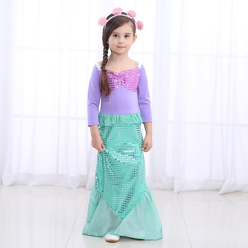 

Kids Girls' Dress Mermaid Sheath Dress Asymmetrical Dress Performance Cotton Long Sleeve Beautiful Dress 3-10 Years Winter Purple