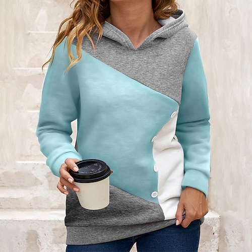 

Women's Plus Size Tops Hoodie Sweatshirt Color Block Patchwork Button Long Sleeve Hooded Streetwear Daily Vacation Polyester Fall Winter Purple Pink