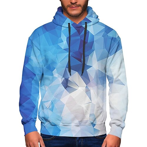 

Men's Unisex Hoodie Pullover Hoodie Sweatshirt Geometric Graphic Prints Pocket Print Hooded Sports Outdoor Daily Sports 3D Print Basic Casual Hoodies Sweatshirts Long Sleeve Blue