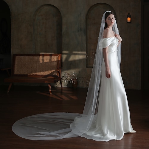 

One-tier Classic & Timeless / Elegant & Luxurious Wedding Veil Cathedral Veils with Faux Pearl Tulle
