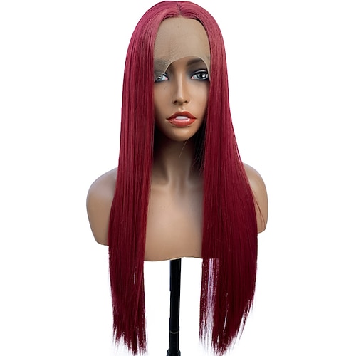 

Synthetic Lace Wig Straight Style 24 inch Burgundy Middle Part 133Closure Wig Female Wig Wine Red / Daily Wear / Party / Evening