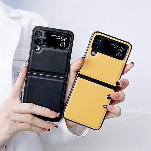 

Phone Case For Samsung Galaxy Flip Z Flip 4 Z Flip 3 Portable Flip Full Body Protective Solid Colored PU Leather