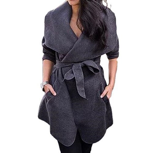 

Women's Winter Coat Warm Breathable Outdoor Daily Wear Vacation Going out Pocket Open Front Turndown Artistic Elegant Comfortable Solid Color Regular Fit Outerwear Long Sleeve Winter Fall Black Khaki