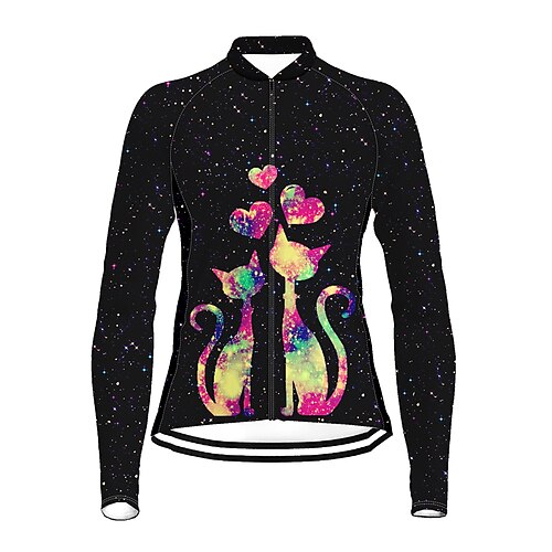

21Grams Women's Cycling Jersey Long Sleeve Bike Top with 3 Rear Pockets Mountain Bike MTB Road Bike Cycling Breathable Quick Dry Moisture Wicking Reflective Strips Black Cat Heart Polyester Spandex